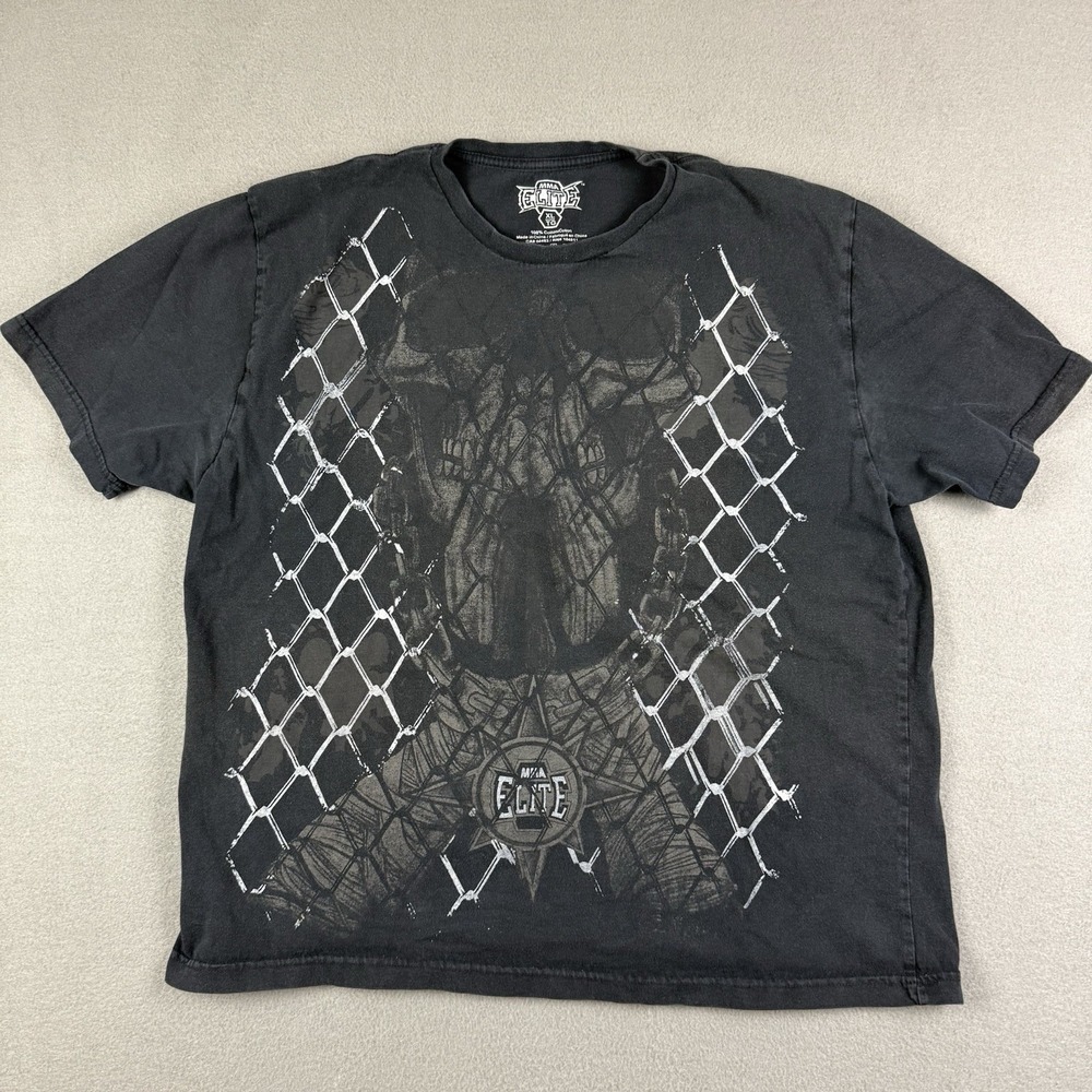 Y2k MMA Elite Skulls Black Graphic T-shirt Sz XL‎ Grunge